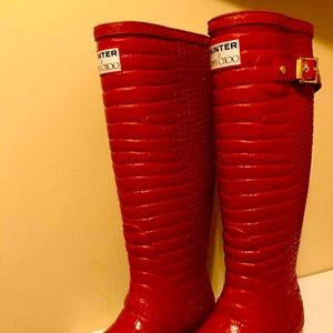 Fantastic Very Rare Red Hunter Rain Boots by Jimmy Choo size US 8